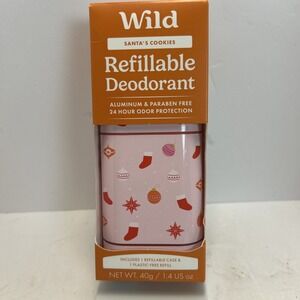 Wild Refillable Deodorant Unisex 1.4oz Pink New Santa's Cookies Case & Refill